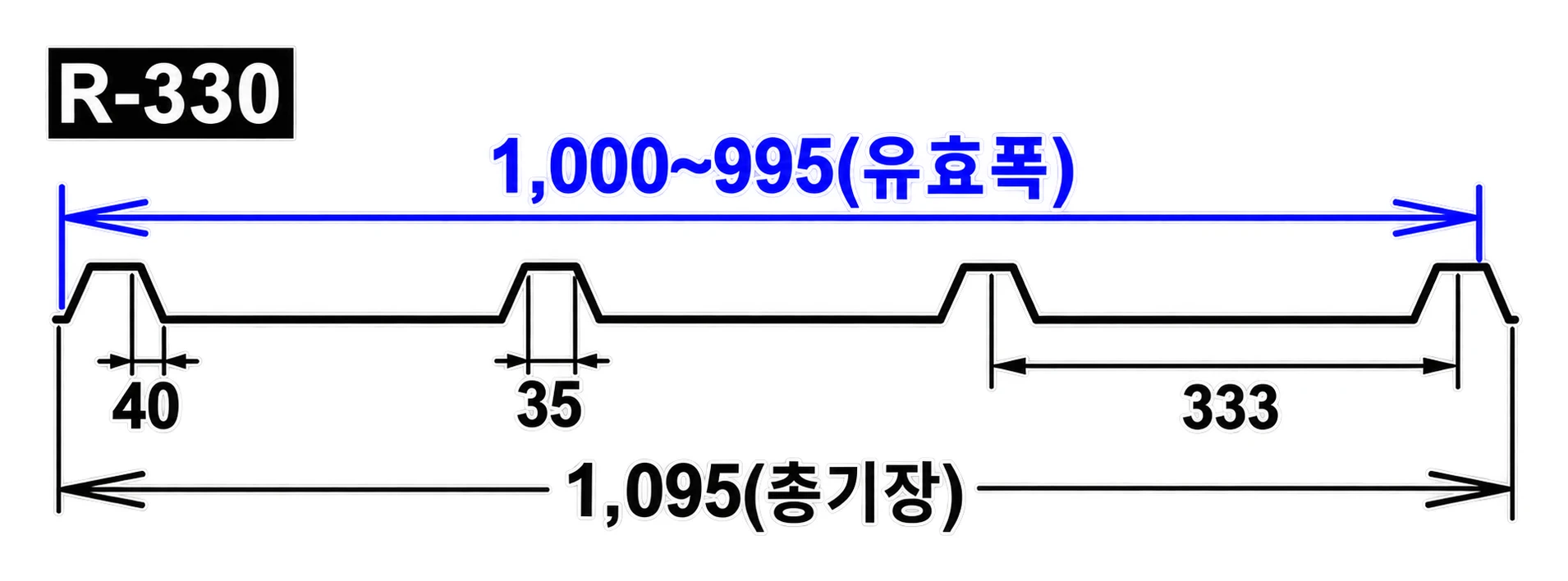 칼라강판 R-330 단면 도면