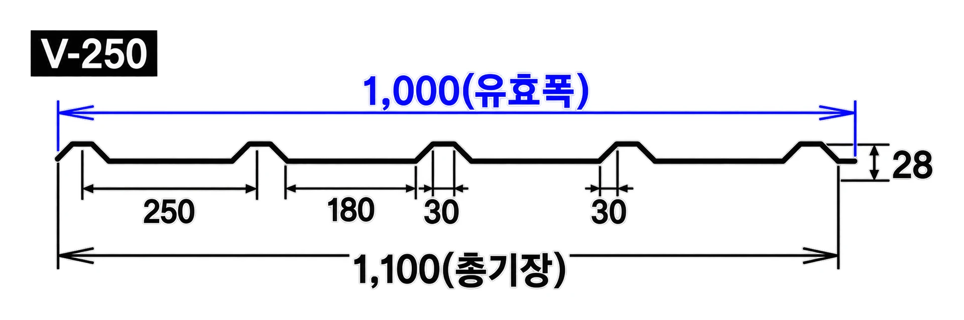 칼라강판 V-250 단면 도면
