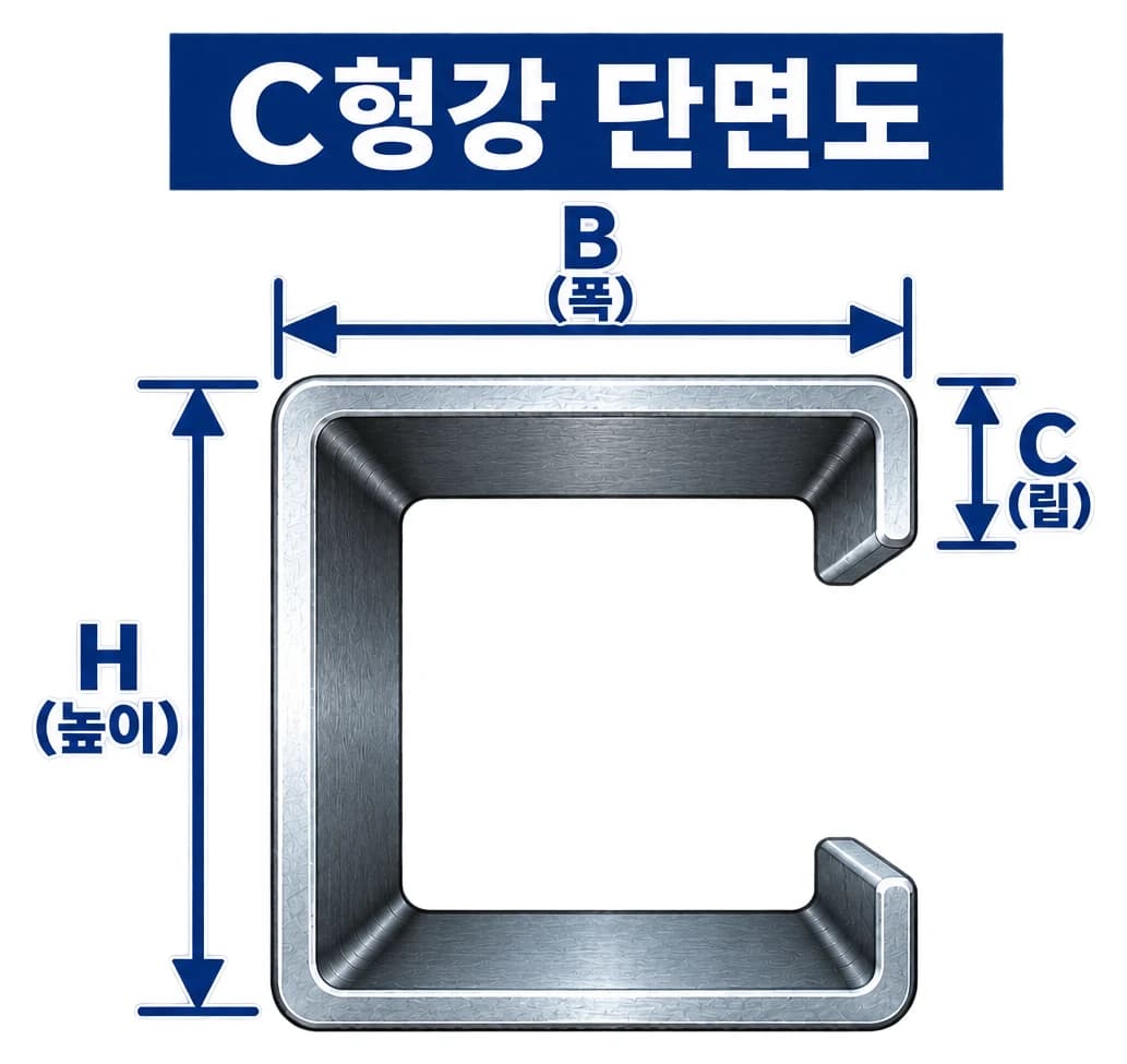 각관 / C형강 C형강 단면도 - 폭(B) × 높이(H) × 립(C)